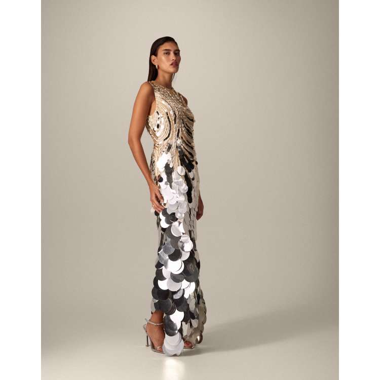 ARRANGE wavy linear embellished high neck square hem maxi dress | ASOS