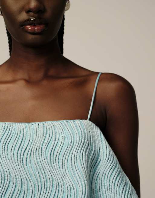ARRANGE wavy texture structured trapeze cami top in blue, 2 of 4