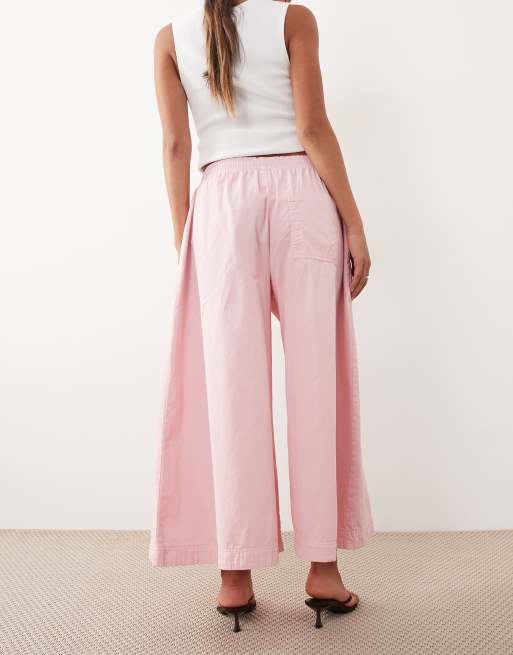ARRANGE wide leg cropped utility twill pants co ord in pale pink, 5 of 5