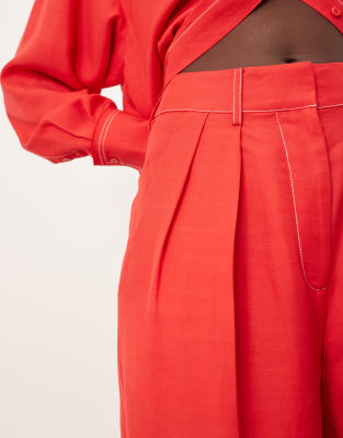 Arrange Wide Leg Pants With Contrast Stitch In Red