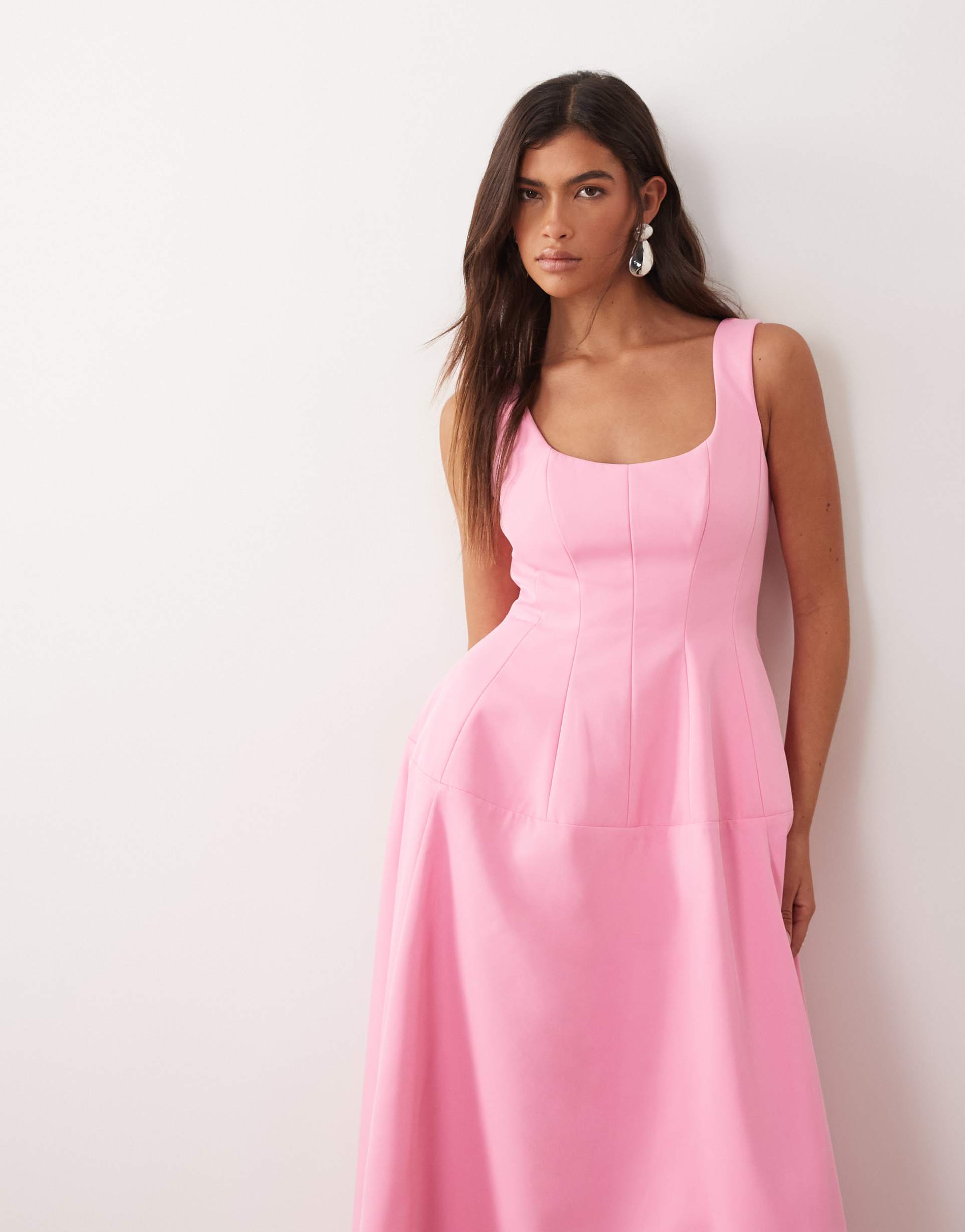 arrange wide scoop neck structured maxi dress in pink