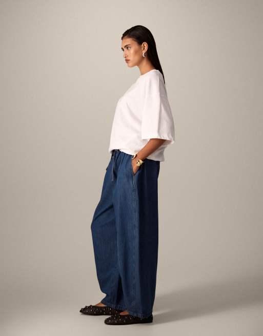 ARRANGE Willa barrel leg pants in soft blue denim