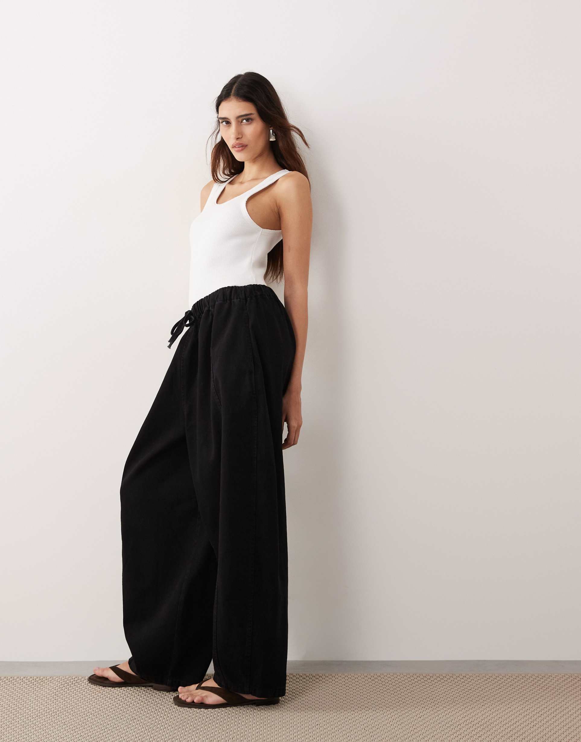 arrange willa elastic waist drawstring pants in washed black