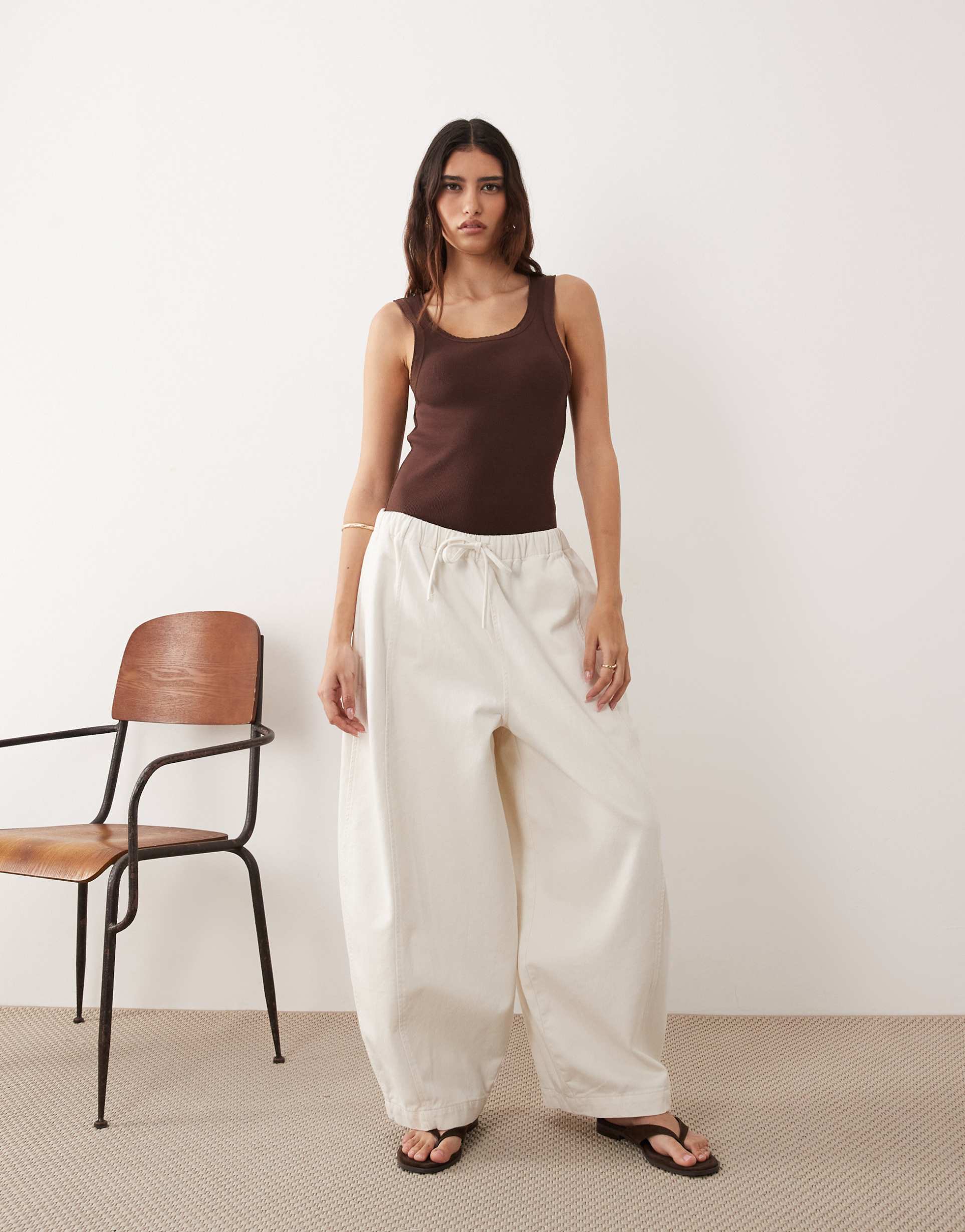 arrange willa elastic waist drawstring pants in washed bone