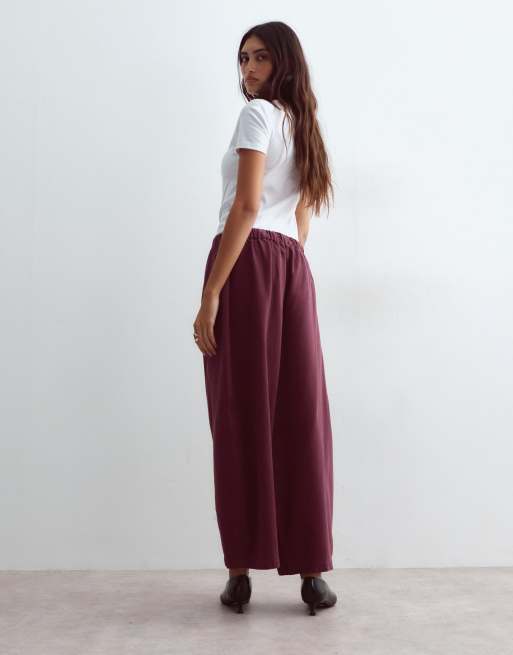 ARRANGE Willa elasticated waist drawstring pants in washed burgundy, 3 of 5