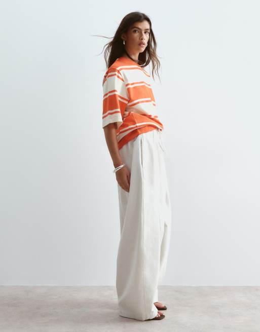 ARRANGE - Willa - Pantalones blanco hueso lavado con cintura elástica con cordón ajustable, 4 de 5