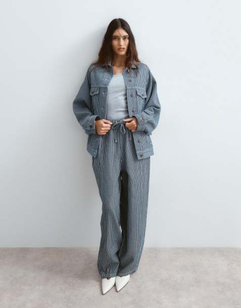 ARRANGE Willa pantaloni coordinati con vita elasticizzata e coulisse a righe blu - view 1