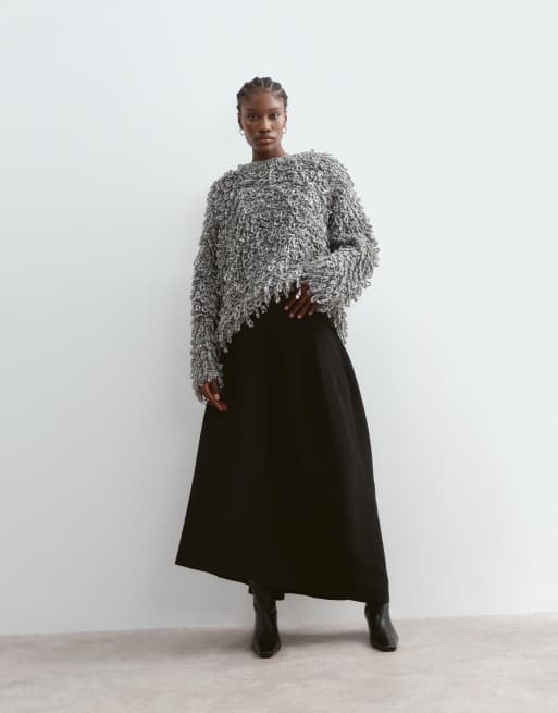 ARRANGE wool blend hand knit ultimate loop fringe jumper in grey, 2 of 5