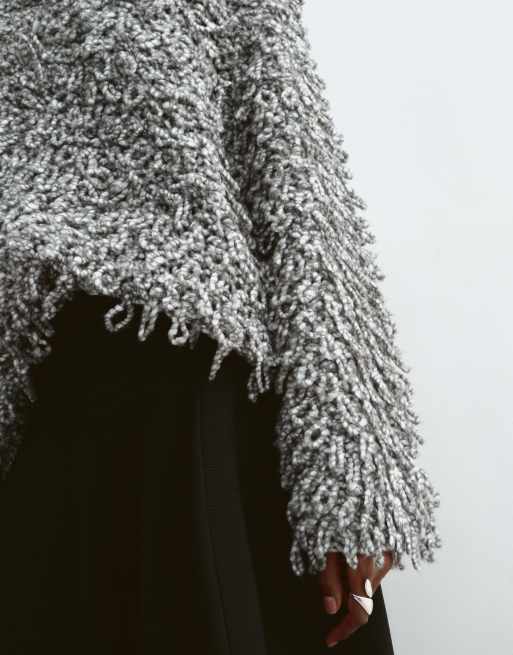 ARRANGE wool blend hand knit ultimate loop fringe jumper in grey, 4 of 5