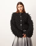 [ARRANGE] ARRANGE wool hand-knit ultimate loop fringe cardigan in black L BLACK