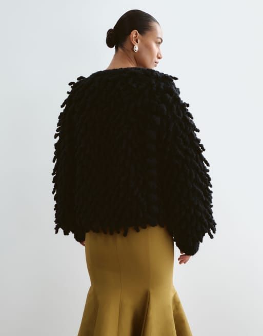 ARRANGE wool heavy knit loopy jacket in black, 4 of 5