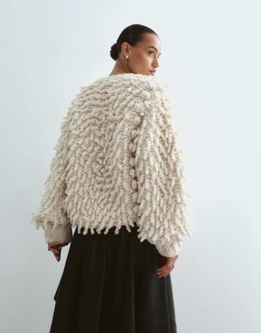 ARRANGE wool heavy knit loopy jacket in cream, 4 of 5