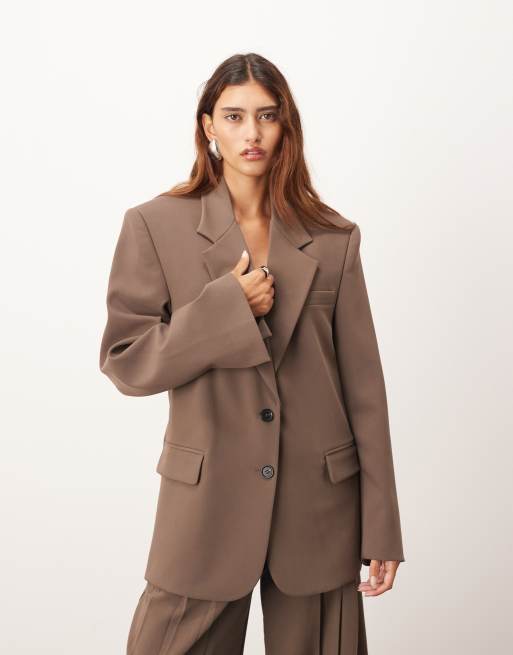 ARRANGE wool look oversized single breasted blazer in chocolate (part of a set)