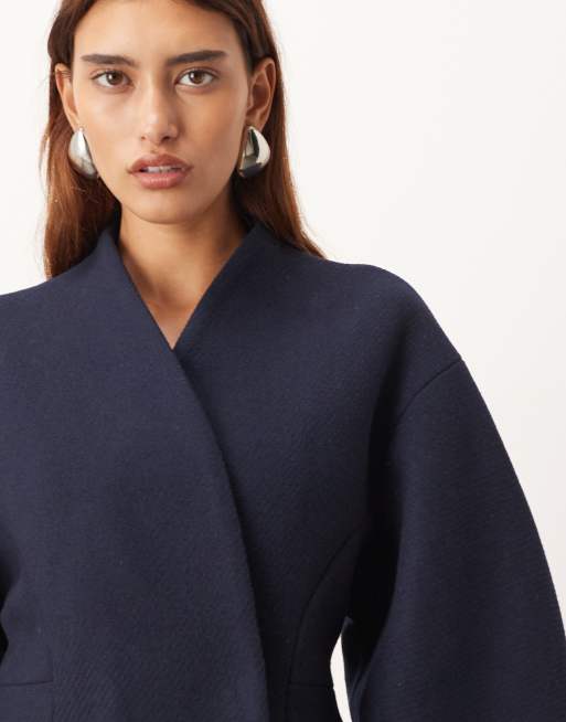 ARRANGE wool mix cinched waist ovoid sleeves coat in navy