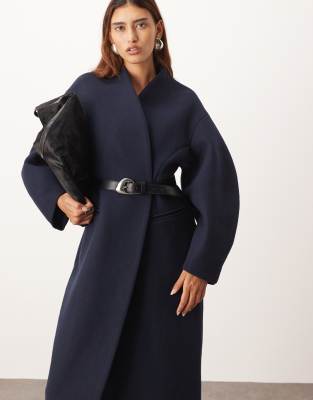 Arrange Wool Mix Cinched Waist Ovoid Sleeves Coat In Blue