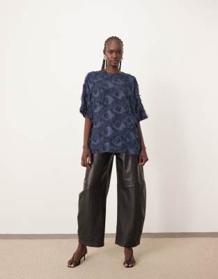 Arrange Curve Woven Textured Oversized T-shirt In Blue