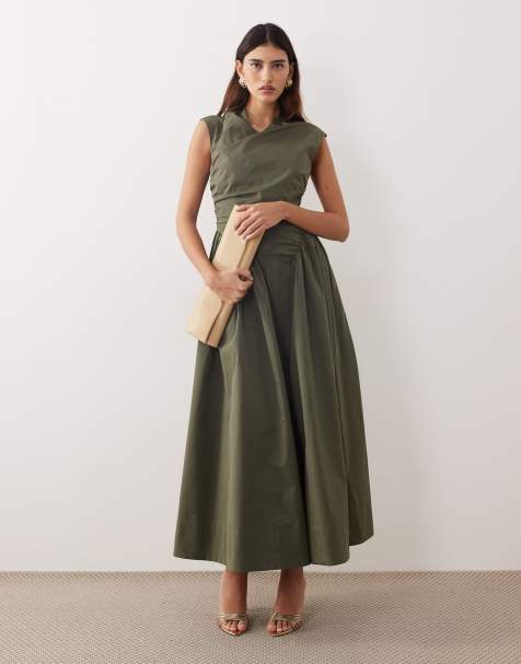 ARRANGE wrap drop waist maxi dress in dark khaki - view 1