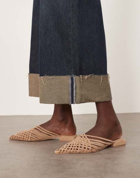 ARRANGE - Zadie - Platte geweven muiltjes van premium suède in camel - view 1