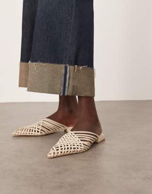 ARRANGE Zadie premium suede woven flat mules in off white - view 1