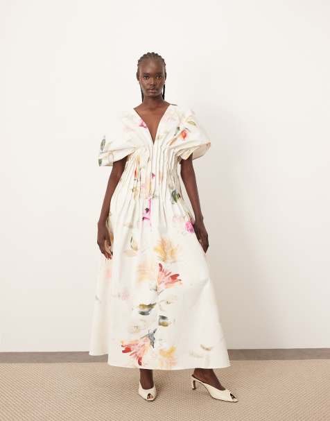 ARRANGE cinched waist pleat detail maxi dress in floral print