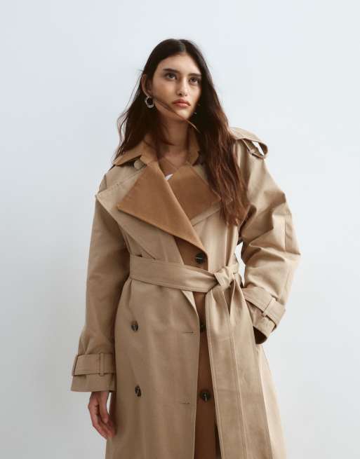 ARRANGE – Zweifarbiger, zweireihiger Trenchcoat in Hellbraun mit Reverskragen, 4 von 4
