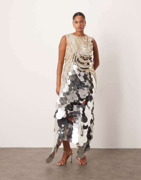 ARRANGE Curve - Robe longue à col montant et ourlet droit avec ornements linéaires ondulés - view 1