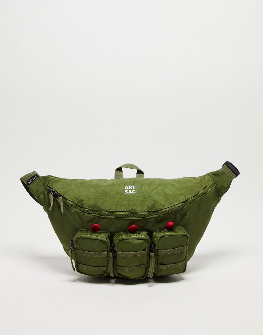 ARTSAC jaspar triple pocket sling cross body bag in khaki-Green