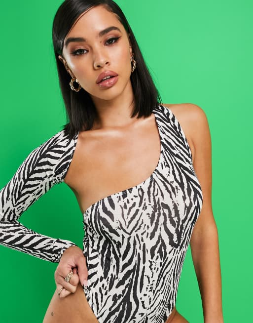As You - Bodysuit med en skulder i zebraprint