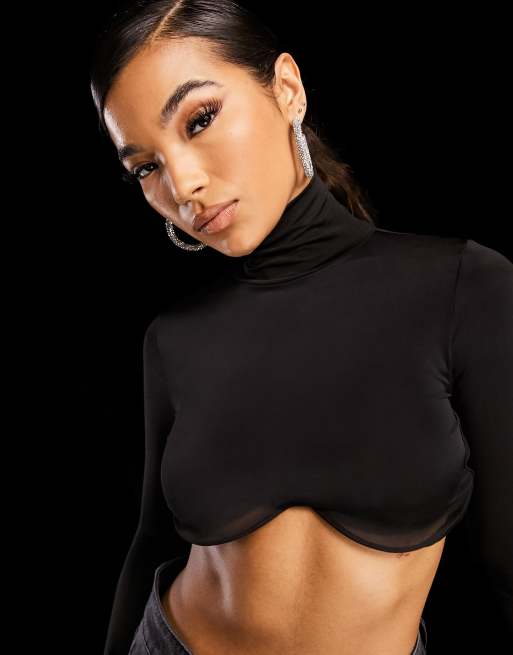 AS YOU high neck underwired crop top in black