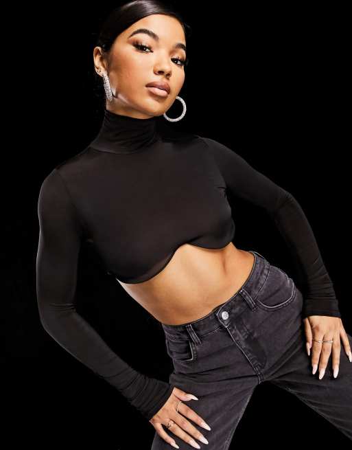 Buy IS.U Black Womens Black High Neck Crop Top