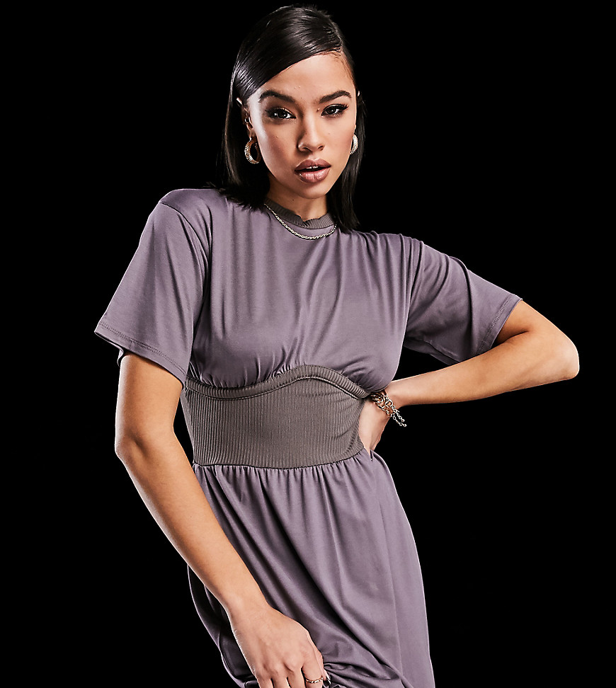 AS YOU t-shirt dress with corset detail in charcoal-Grey