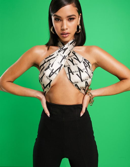 AS YOU Top style foulard à dos nu avec imprimé monogramme ASOS