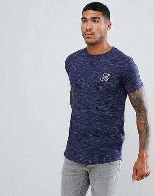 Ascend - Aansluitende gemêleerde T-shirt met ronde zoom-Marineblauw
