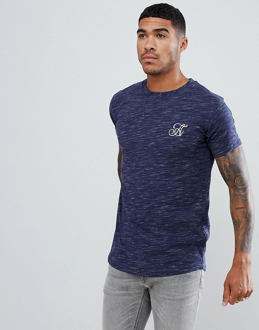 Ascend Muscle Fit Marl T-Shirt with Curved Hem-Navy