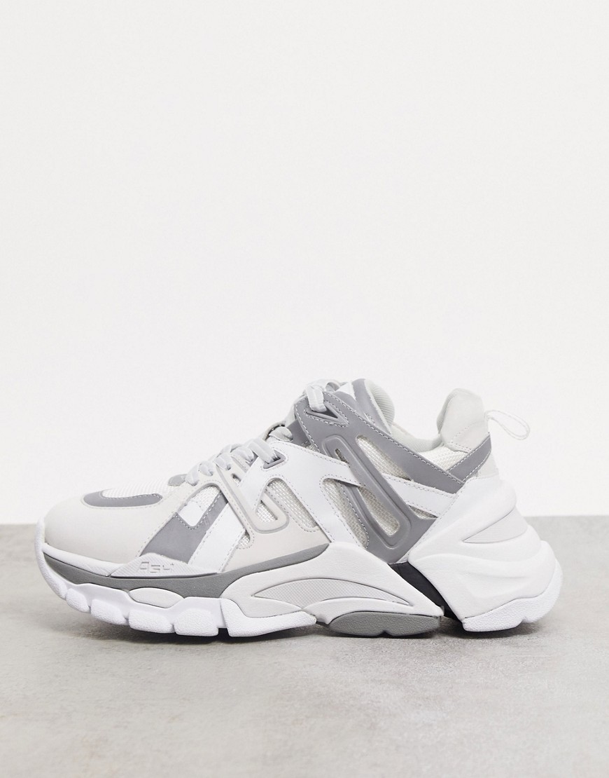 ASH addict chunky trainers in white with silver