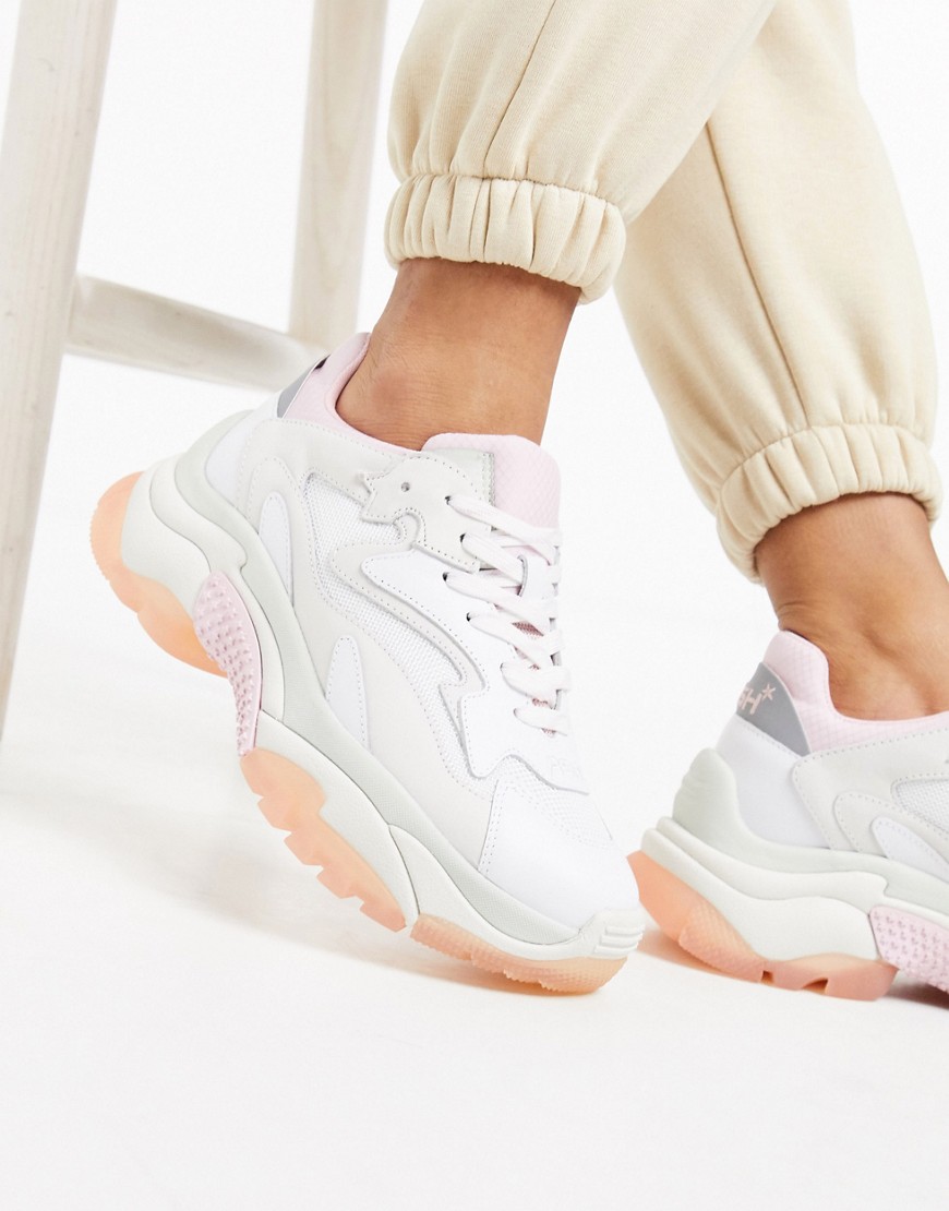 ASH Addict leather chunky sole trainers in white with pastel