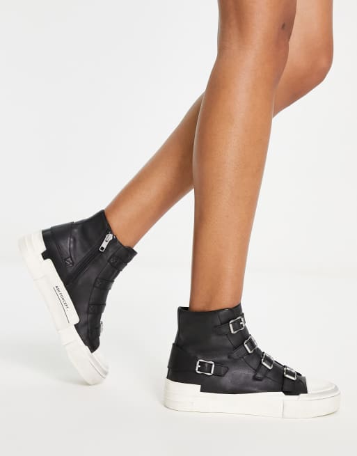 Ash buckle high top sneakers in black and off white