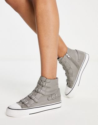 Ash buckle high top trainer in light grey