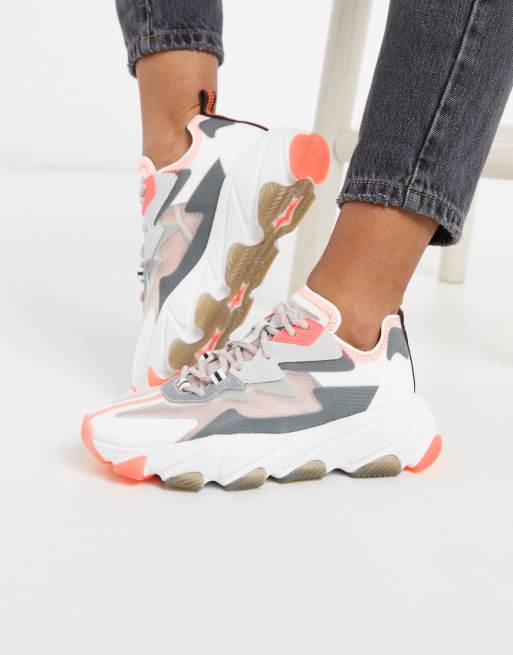 Ash Eclipse chunky panelled ripstop sneaker in grey white and coral | ASOS