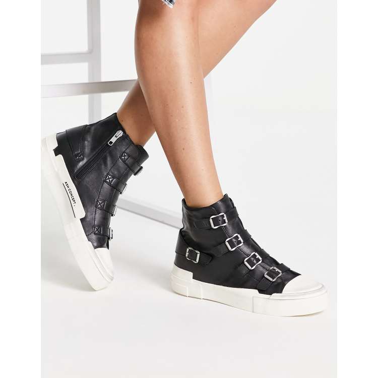 Ash high top buckle trainer in black and off white ASOS