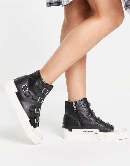 miljøforkæmper nær ved Betjening mulig Ash high top buckle trainer in black and off white | ASOS