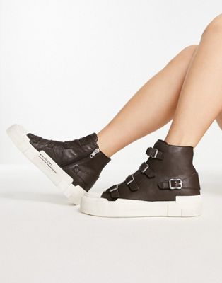 Ash high top buckle trainer in black and white