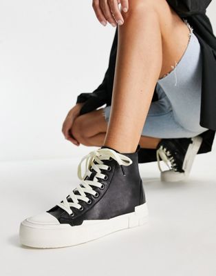 Ash lace up high top trainer in black and off white