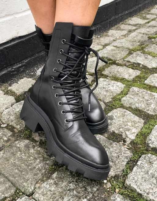 Ash Madness mid heel lace up boot in black