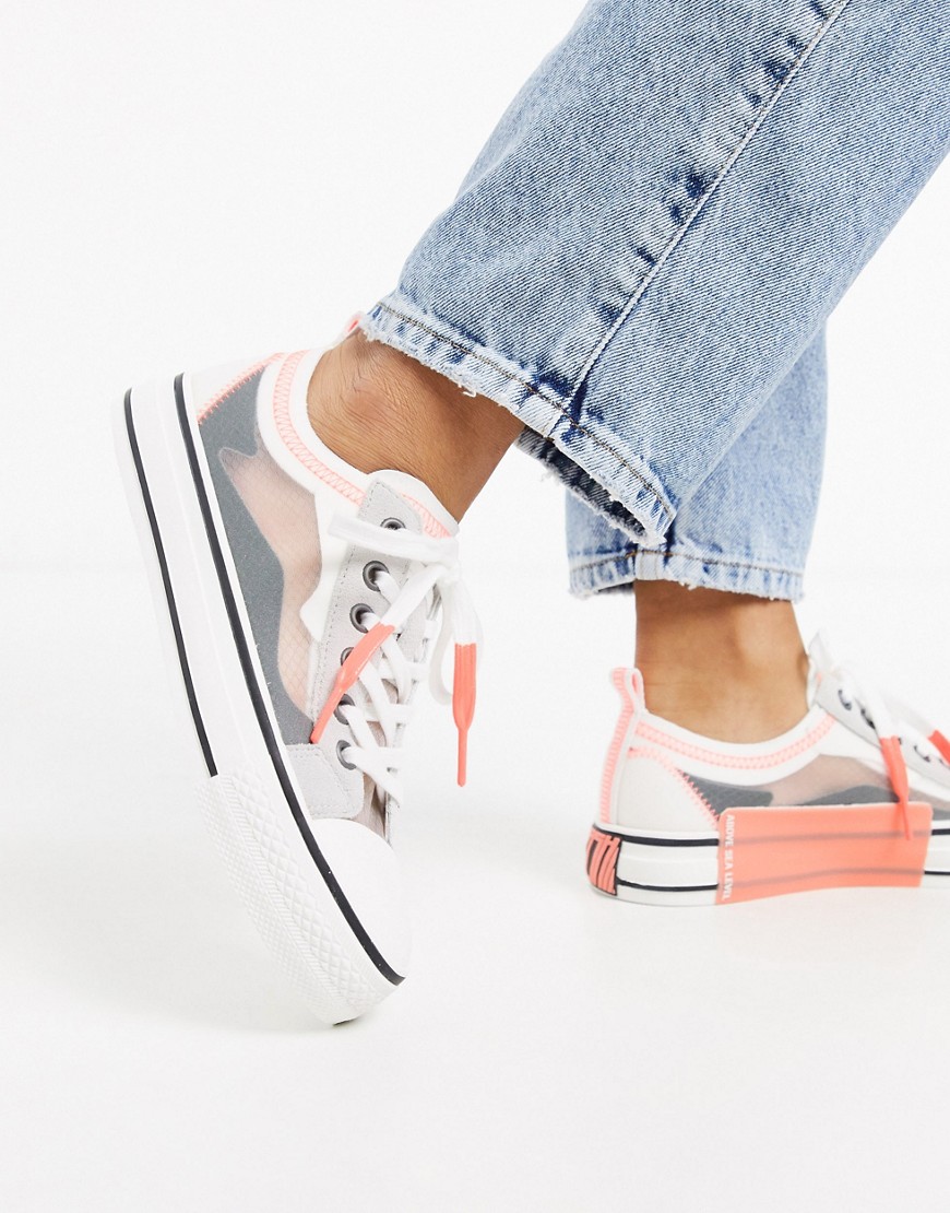 Ash - Vertu - Sneakers flatform in tessuto antistrappo grigio e rosa-Multicolore