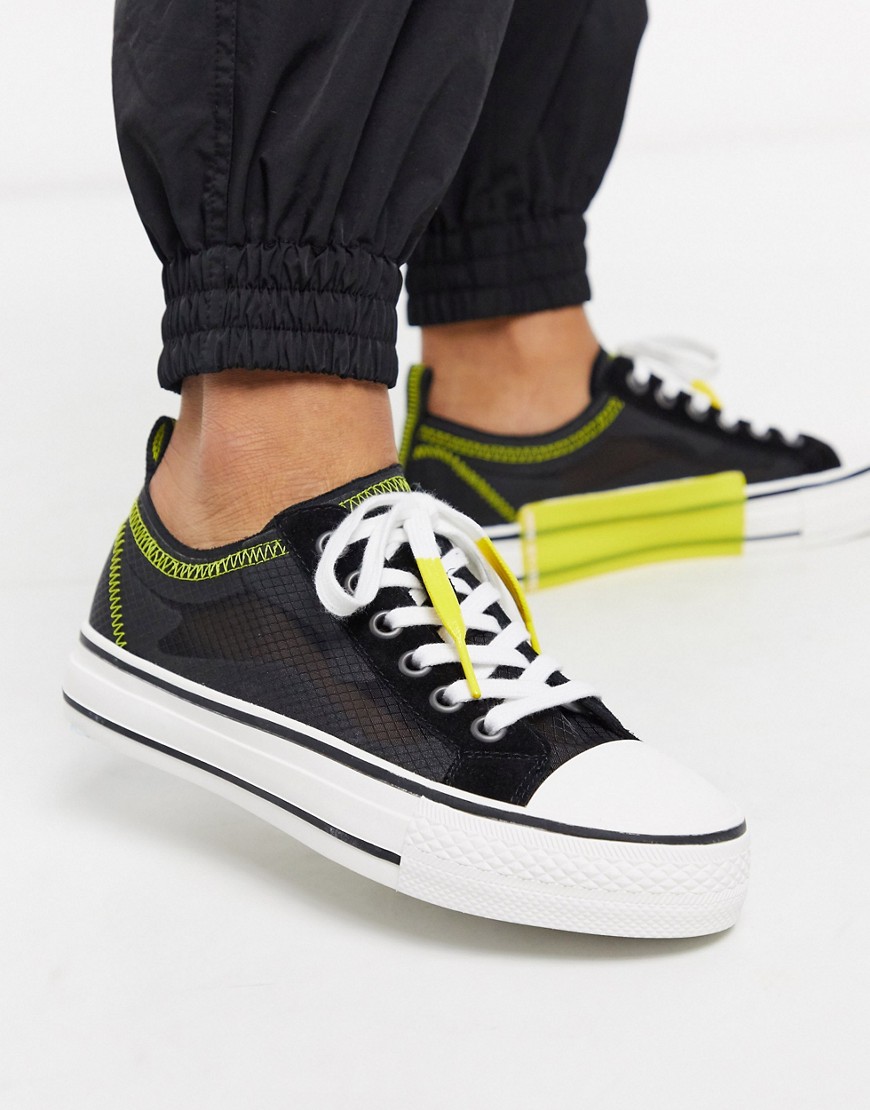 Ash - Vertu - Sneakers flatform in tessuto antistrappo nere e gialle-Nero