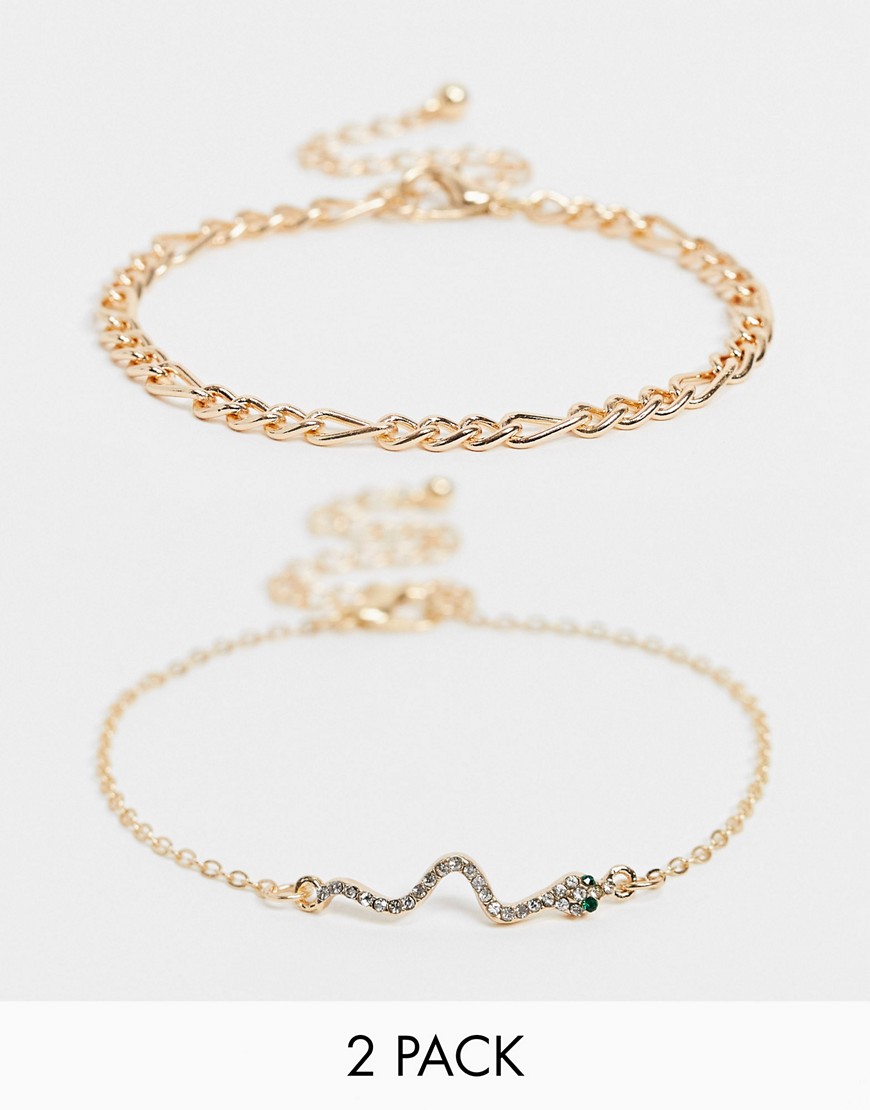 Ashiana 2 pack chain and snake bracelet in gold