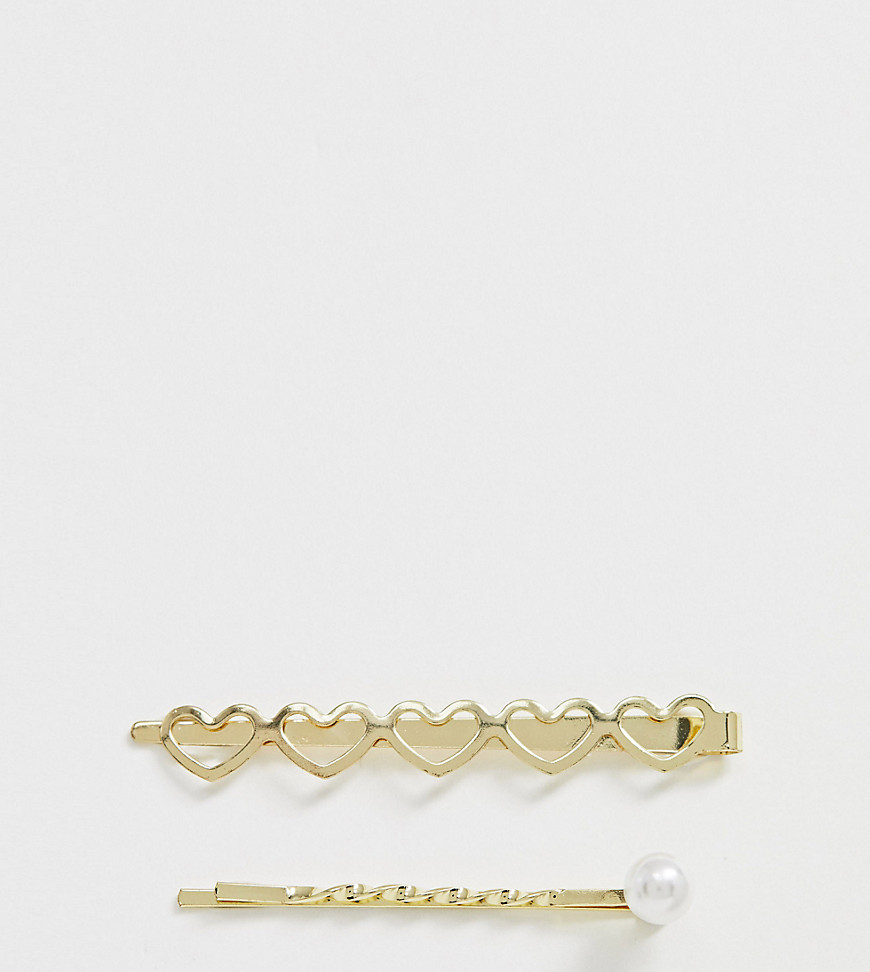 Ashiana – 2-pack hårnålar med hjärtan och pärlor-Guld