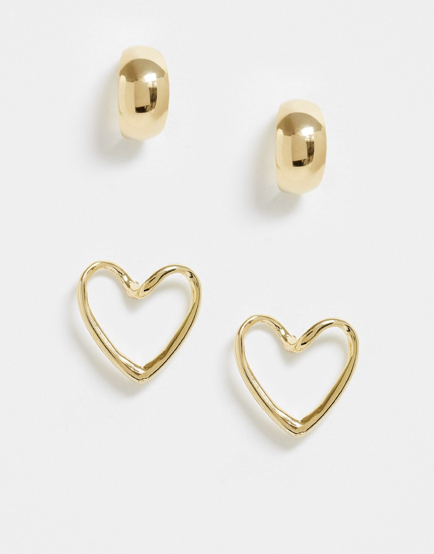 Ashiana 2 Pack Love Heart/Hoop Earrings In Gold