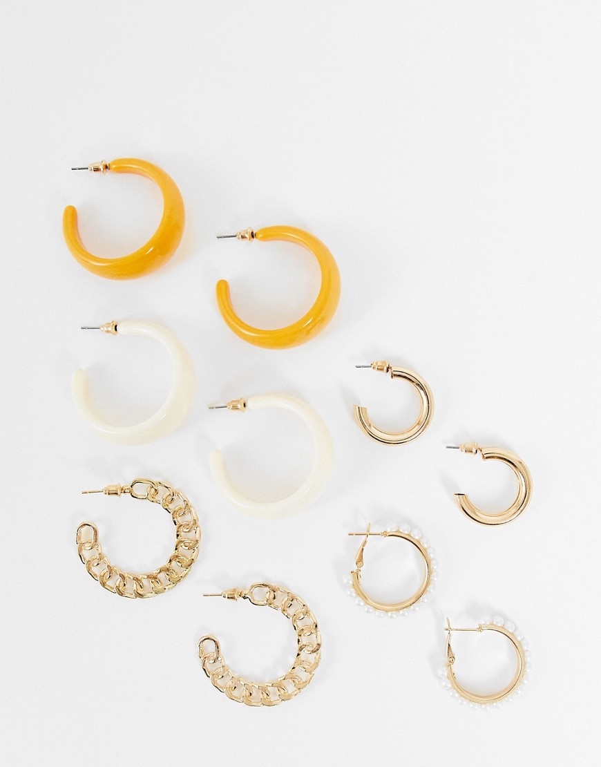 Ashiana 5 pack of gold and resin earrings in orange and cream